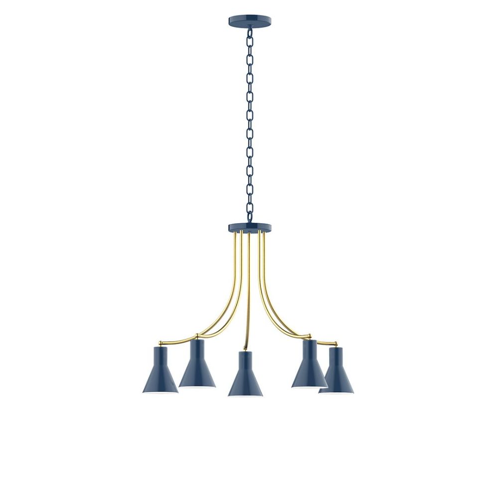 Montclair Lightworks CHN436-50-91 5-Light J-Series Chandelier, Navy with Brushed Brass Accents